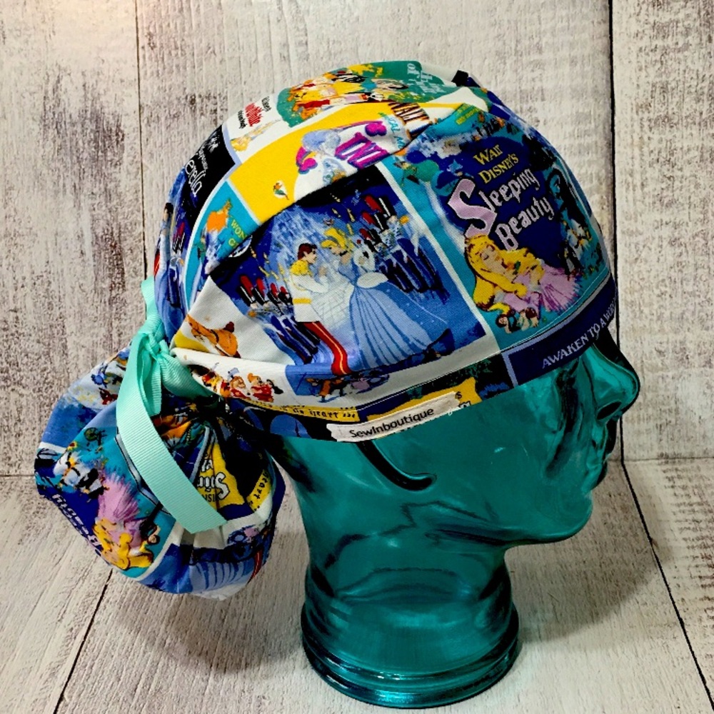 Vintage Disney Love story Retro Surgical ponytail scrub cap
